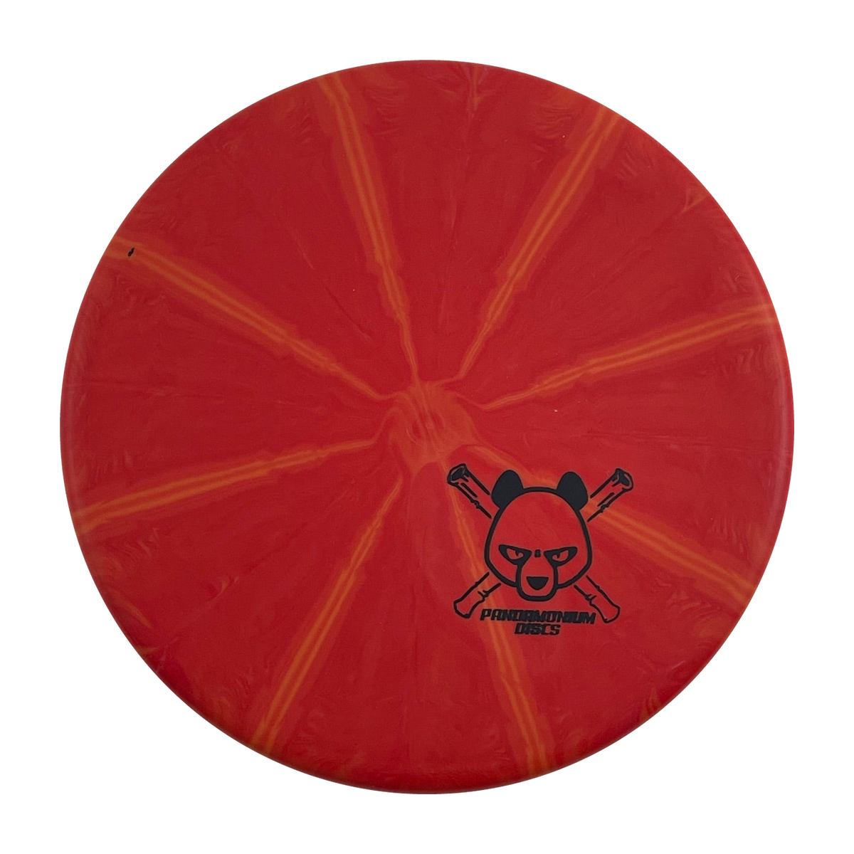 Westside Discs Harp disc golf putt and approach in red BT Burst plastic with Pandamonium Panda Corner X stamp, view 1