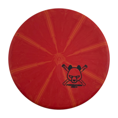 Westside Discs Harp disc golf putt and approach in red BT Burst plastic with Pandamonium Panda Corner X stamp, view 1