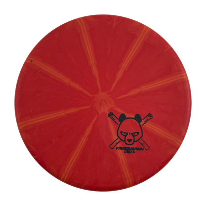 Westside Discs Harp disc golf putt and approach in red BT Burst plastic with Pandamonium Panda Corner X stamp, view 1