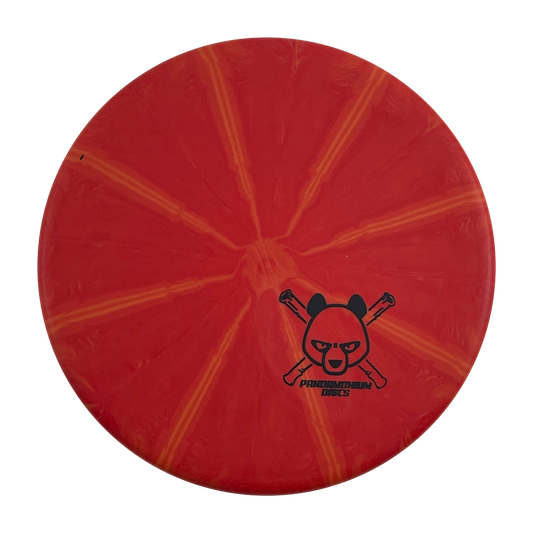 Westside Discs Harp disc golf putt and approach in red BT Burst plastic with Pandamonium Panda Corner X stamp, view 1
