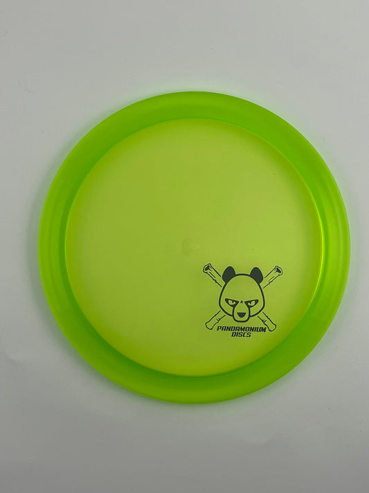 Discmania CD1 disc golf fairway driver in green C-Line plastic with Pandamonium Panda Corner X stamp