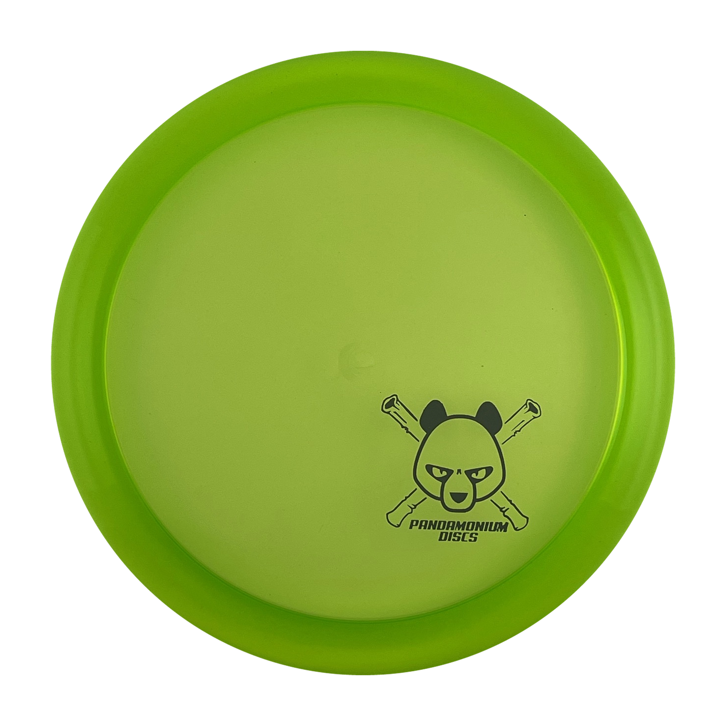 Discmania CD1 disc golf fairway driver in green C-Line plastic with Pandamonium Panda Corner X stamp, view 1