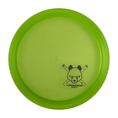 Discmania CD1 disc golf fairway driver in green C-Line plastic with Pandamonium Panda Corner X stamp, view 1
