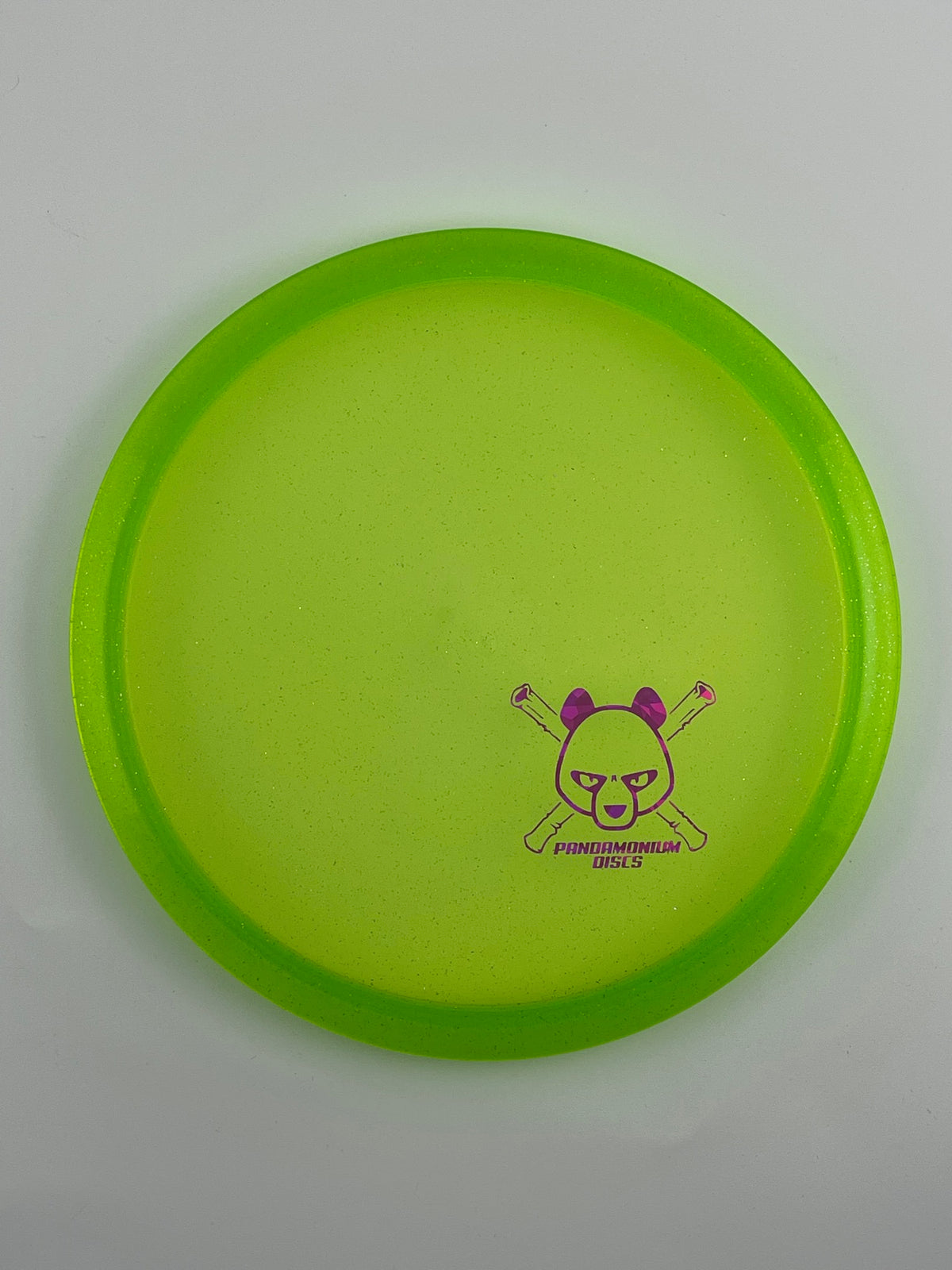 Discmania MD3 disc golf midrange in green C-Line Metal Flake plastic with Pandamonium Panda Corner X stamp