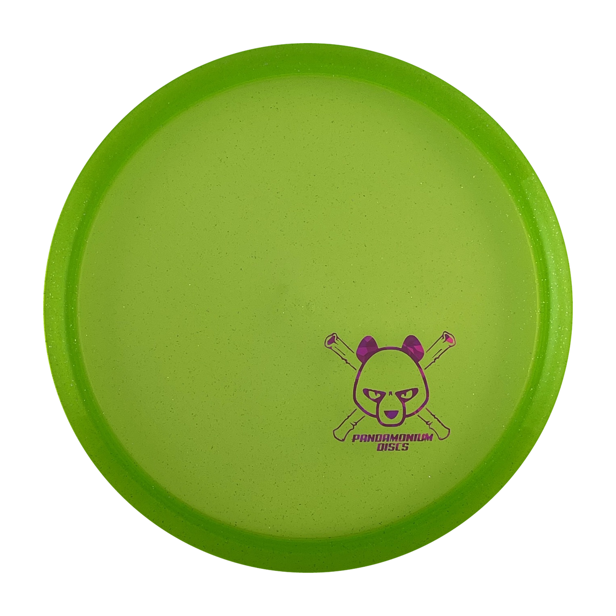 Discmania MD3 disc golf midrange in green C-Line Metal Flake plastic with Pandamonium Panda Corner X stamp, view 1
