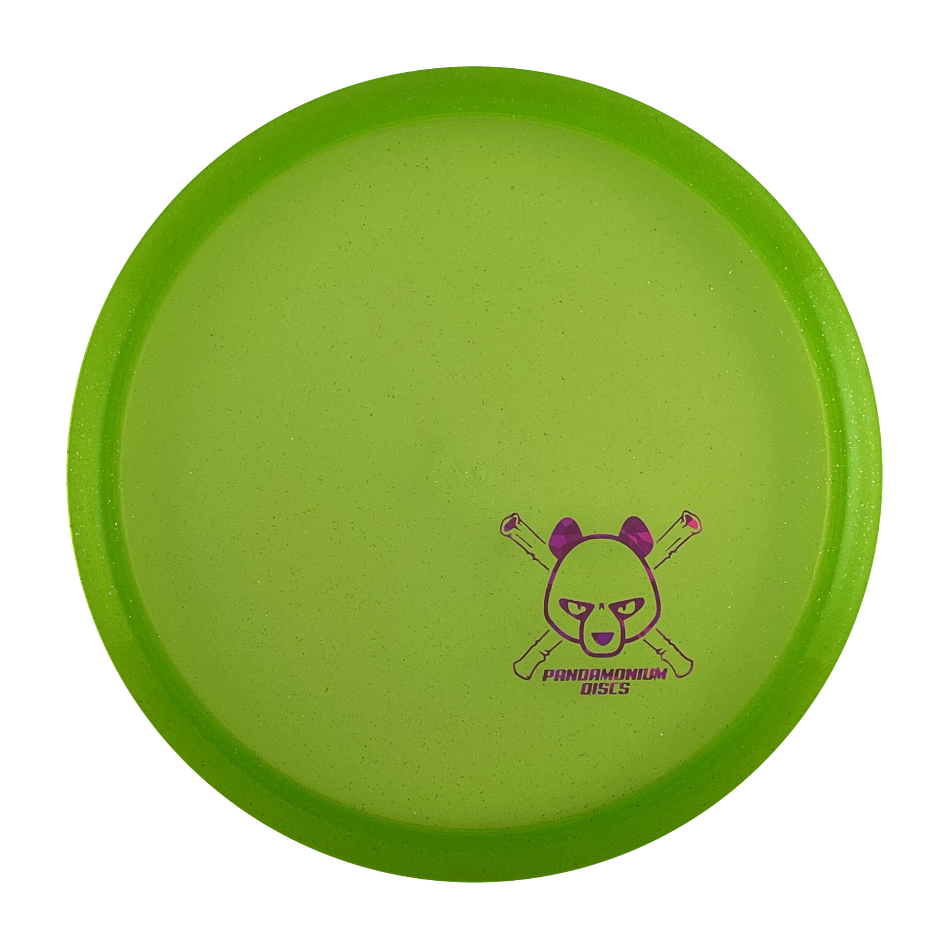 Discmania MD3 disc golf midrange in green C-Line Metal Flake plastic with Pandamonium Panda Corner X stamp, view 1