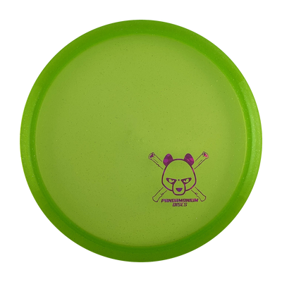 Discmania MD3 disc golf midrange in green C-Line Metal Flake plastic with Pandamonium Panda Corner X stamp, view 1