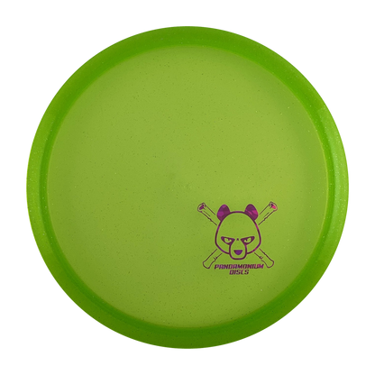 Discmania MD3 disc golf midrange in green C-Line Metal Flake plastic with Pandamonium Panda Corner X stamp, view 1