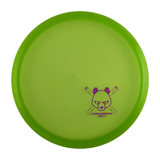 Discmania MD3 disc golf midrange in green C-Line Metal Flake plastic with Pandamonium Panda Corner X stamp, view 1