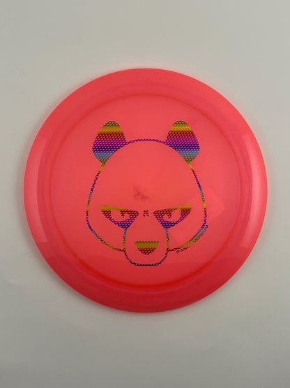 Innova Boss disc golf distance driver in pink Champion plastic with Pandamonium Big Panda stamp