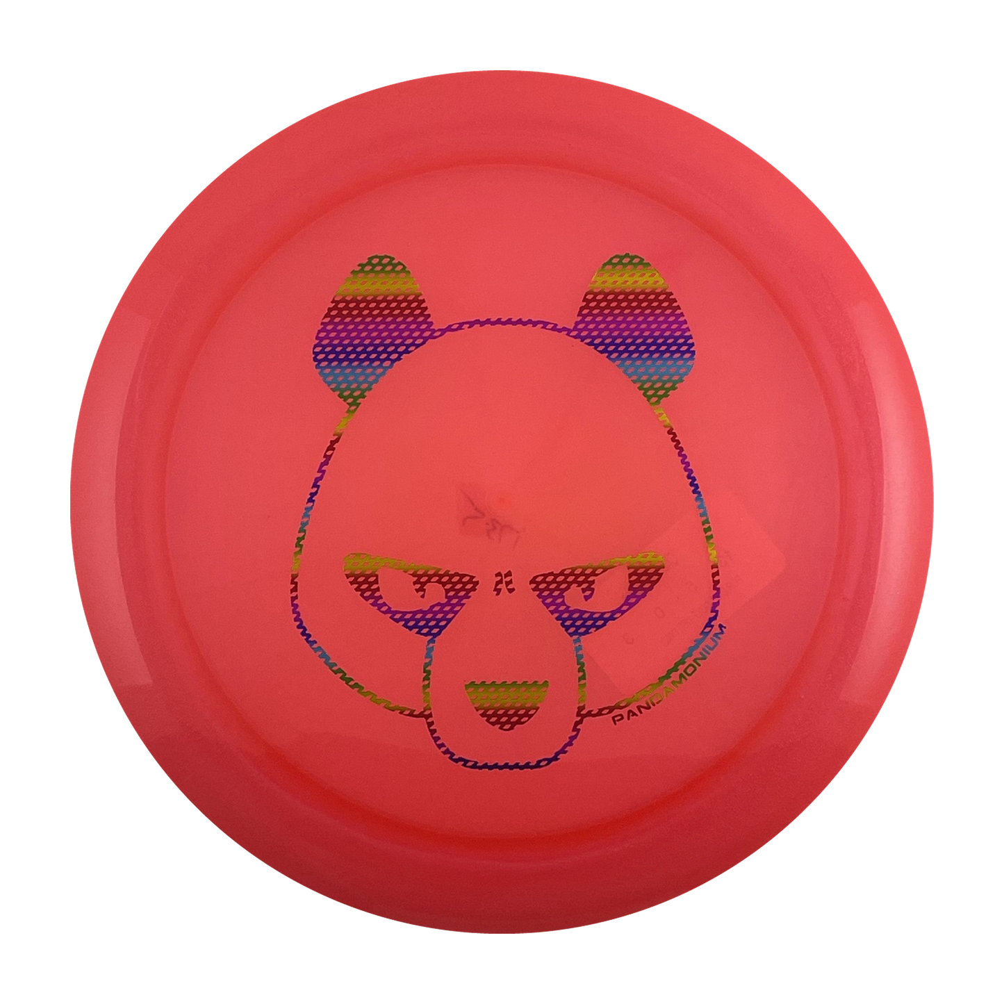 Innova Boss disc golf distance driver in pink Champion plastic with Pandamonium Big Panda stamp, view 1