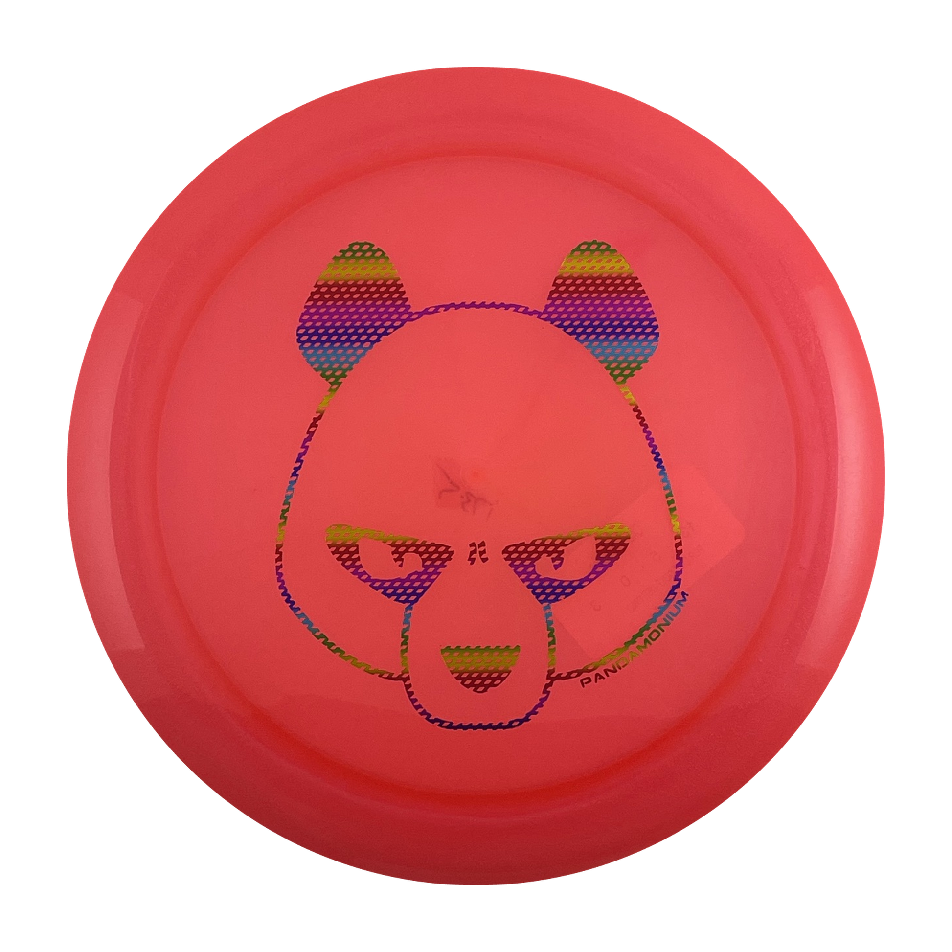 Innova Boss disc golf distance driver in pink Champion plastic with Pandamonium Big Panda stamp, view 1