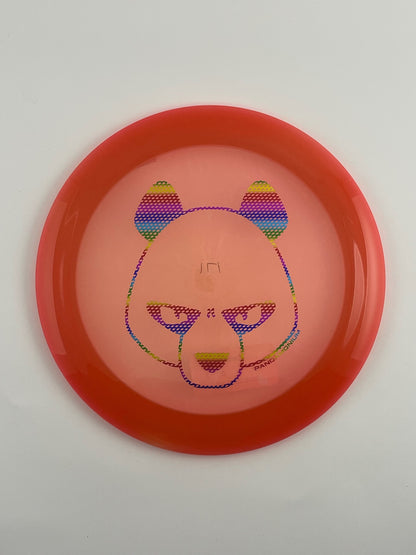 Innova Boss disc golf distance driver in red and orange Champion plastic with Pandamonium Big Panda stamp
