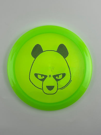 Innova Firebird disc golf fairway driver in green Champion plastic with Pandamonium Big Panda stamp