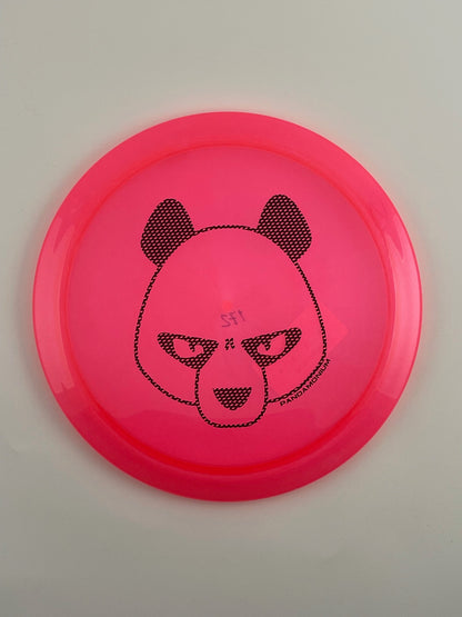 Innova Firebird disc golf fairway driver in pink Champion plastic with Pandamonium Big Panda stamp