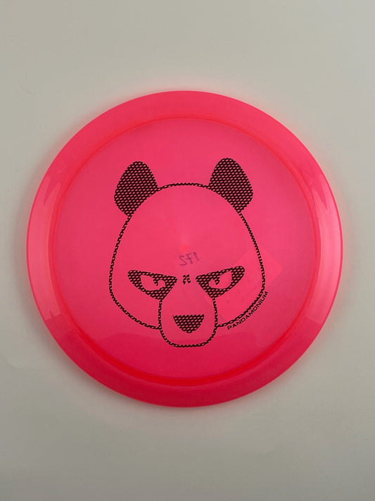 Innova Firebird disc golf fairway driver in pink Champion plastic with Pandamonium Big Panda stamp