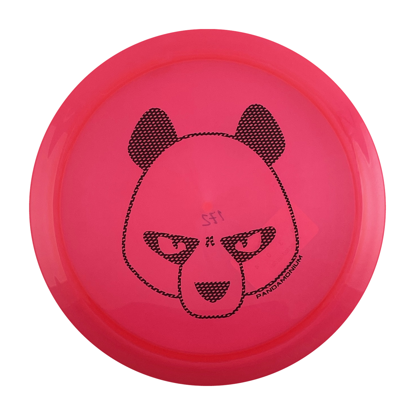 Innova Firebird disc golf fairway driver in pink Champion plastic with Pandamonium Big Panda stamp, view 1