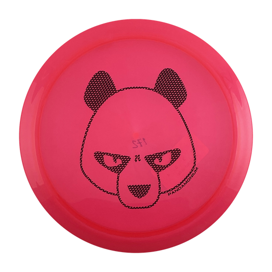 Innova Firebird disc golf fairway driver in pink Champion plastic with Pandamonium Big Panda stamp, view 1