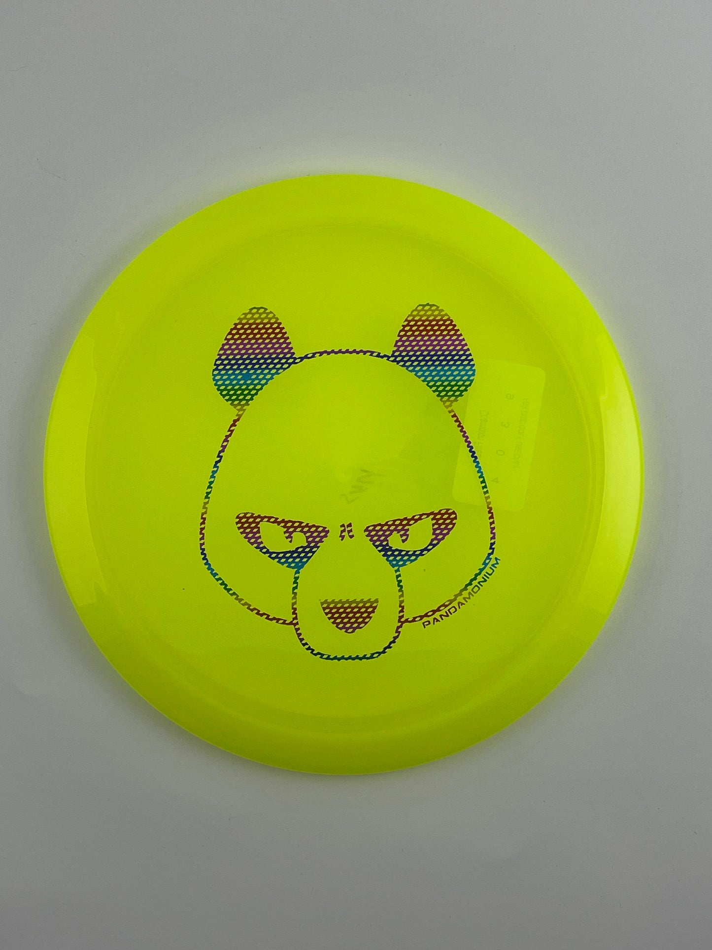 Innova Firebird disc golf fairway driver in yellow Champion plastic with Pandamonium Big Panda stamp