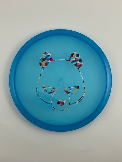 Innova Mako3 disc golf midrange in blue Champion plastic with Pandamonium Big Panda stamp