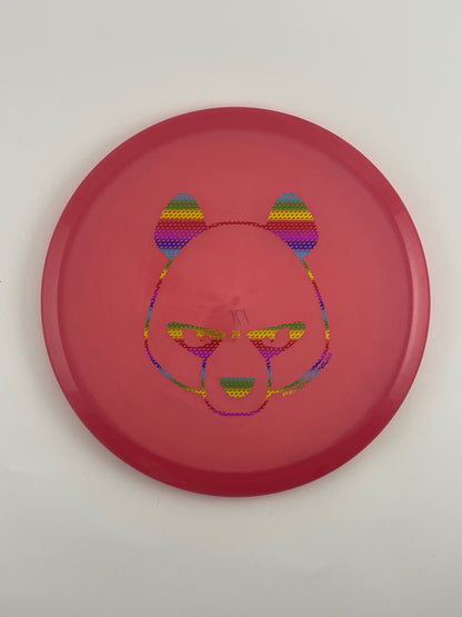 Innova Mako3 disc golf midrange in dark pink Champion plastic with Pandamonium Big Panda stamp