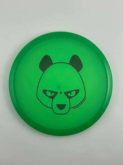 Innova Mako3 disc golf midrange in green Champion plastic with Pandamonium Big Panda stamp