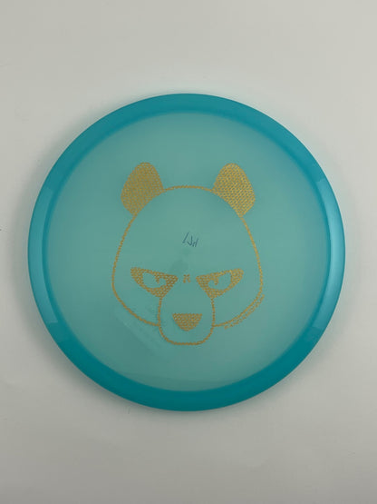 Innova Mako3 disc golf midrange in light blue Champion plastic with Pandamonium Big Panda stamp
