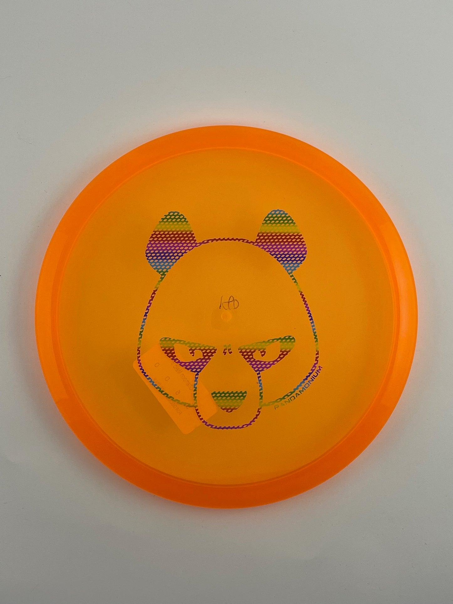Innova Mako3 disc golf midrange in orange Champion plastic with Pandamonium Big Panda stamp