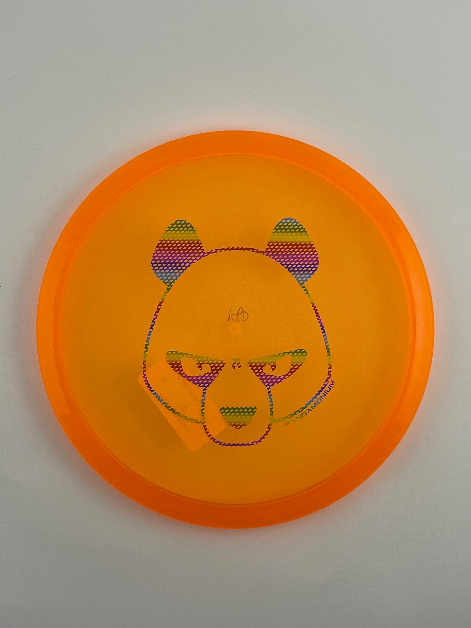 Innova Mako3 disc golf midrange in orange Champion plastic with Pandamonium Big Panda stamp