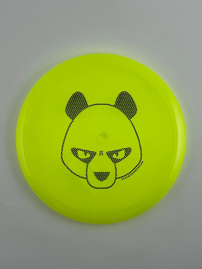 Innova Mako3 disc golf midrange in yellow Champion plastic with Pandamonium Big Panda stamp