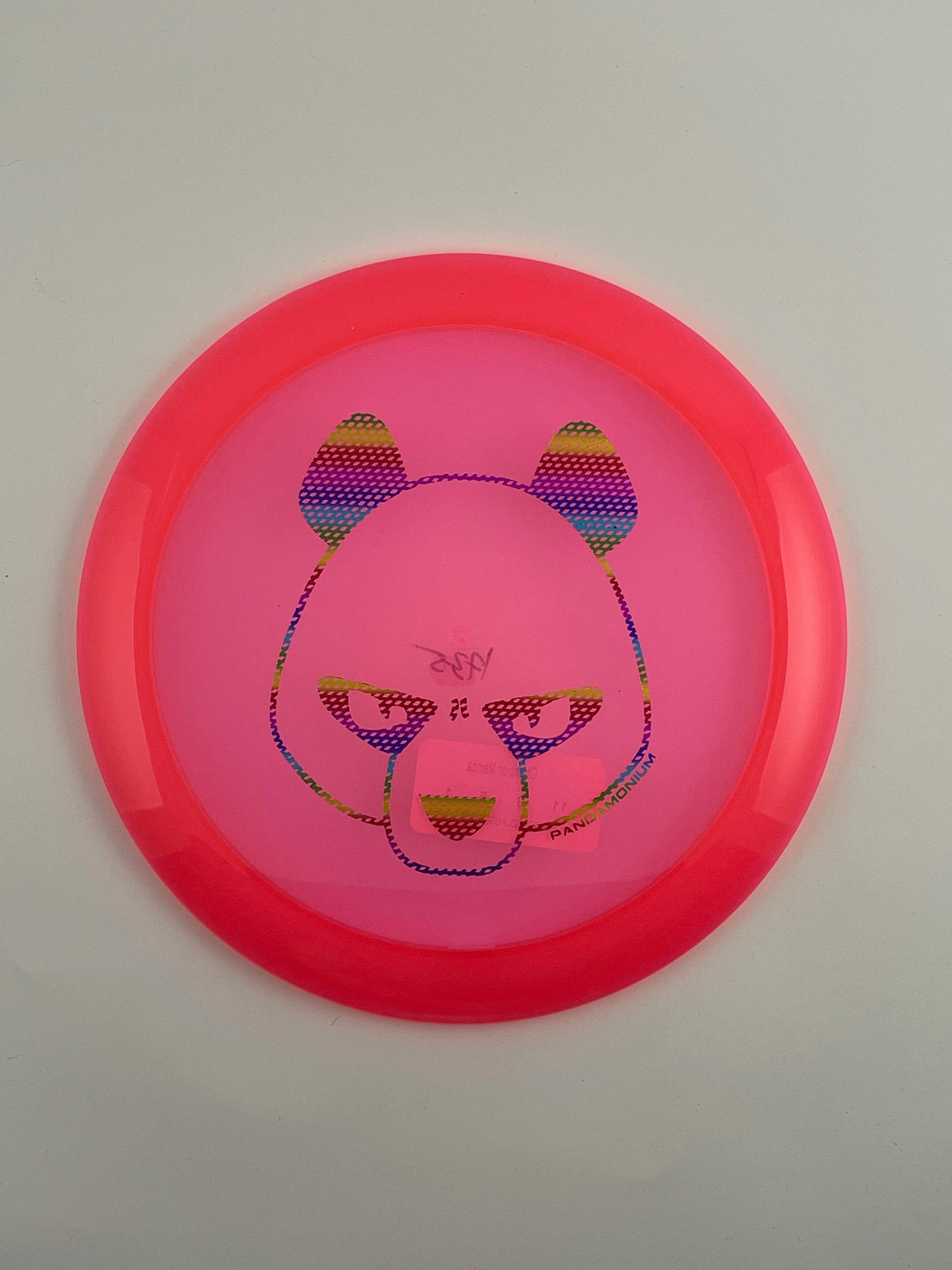 Innova Mamba disc golf distance driver in pink Champion plastic with Pandamonium Big Panda stamp