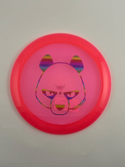 Innova Mamba disc golf distance driver in pink Champion plastic with Pandamonium Big Panda stamp
