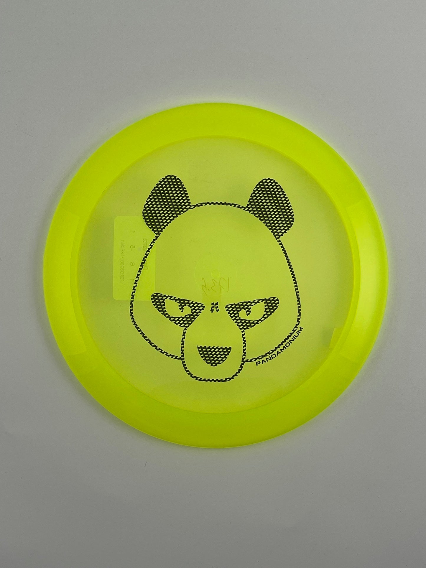 Innova Mamba disc golf distance driver in yellow and green Champion plastic with Pandamonium Big Panda stamp