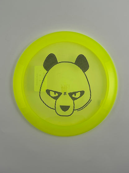 Innova Mamba disc golf distance driver in yellow and green Champion plastic with Pandamonium Big Panda stamp