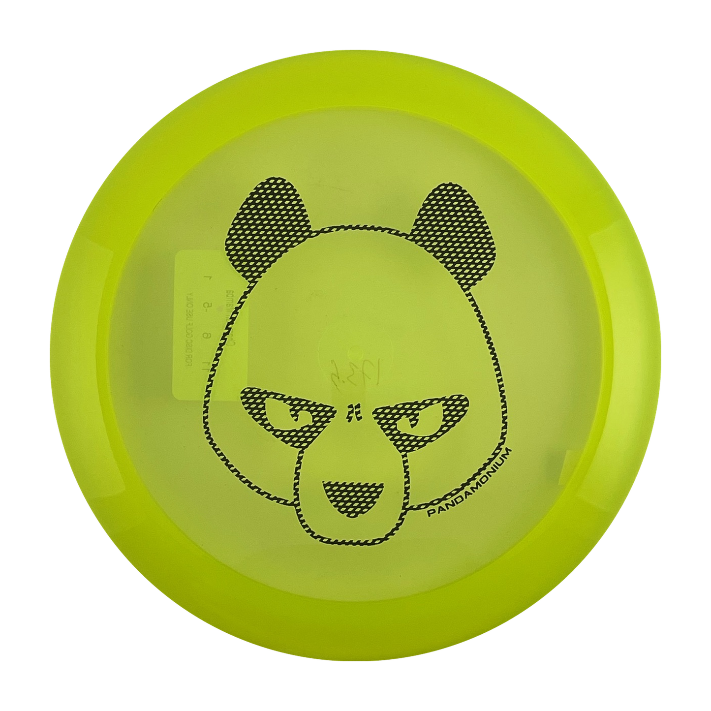Innova Mamba disc golf distance driver in yellow and green Champion plastic with Pandamonium Big Panda stamp, view 1