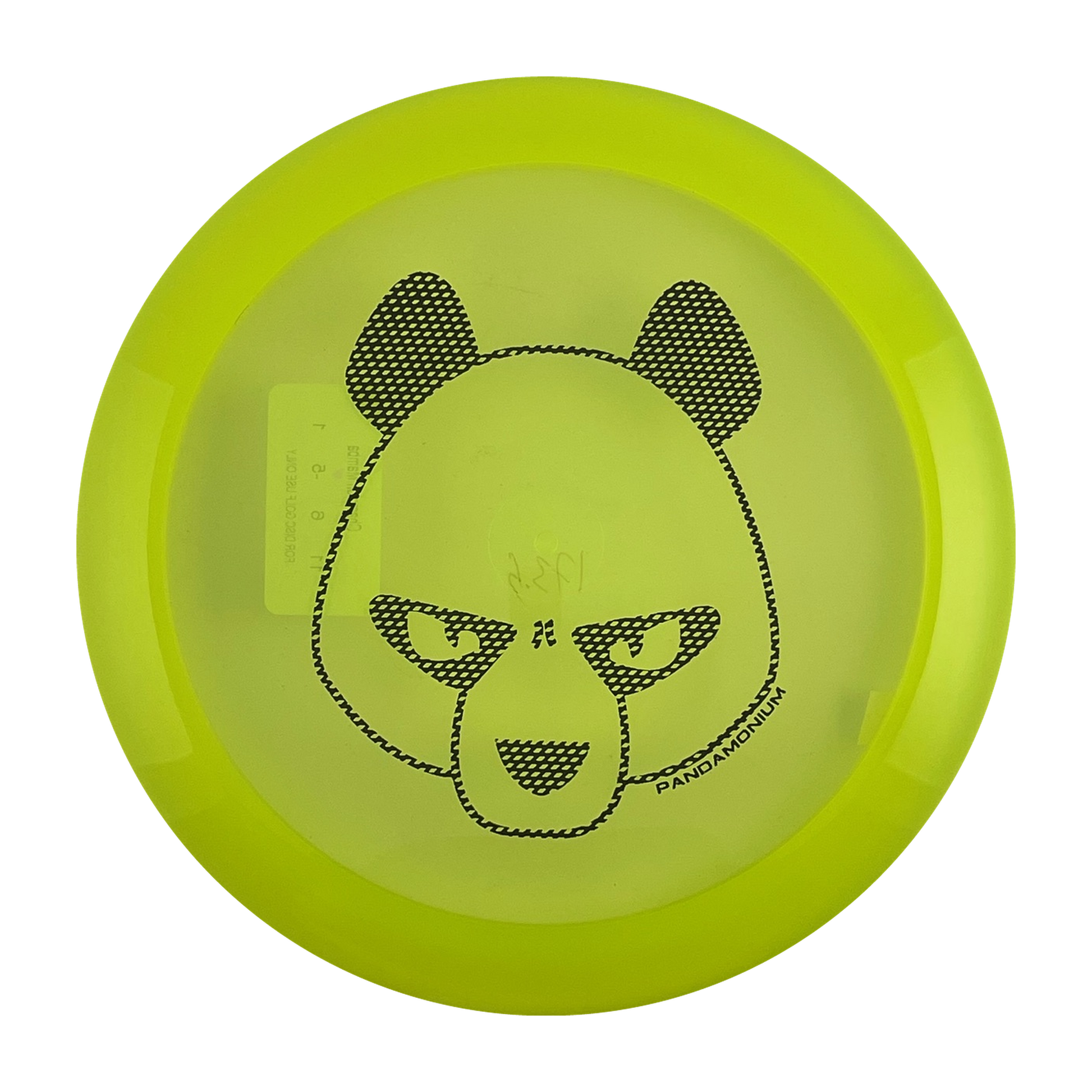 Innova Mamba disc golf distance driver in yellow and green Champion plastic with Pandamonium Big Panda stamp, view 1