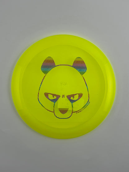 Innova Mamba disc golf distance driver in yellow Champion plastic with Pandamonium Big Panda stamp
