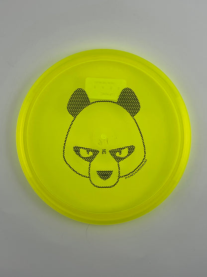 Innova Roc3 disc golf midrange in yellow Champion plastic with Pandamonium Big Panda stamp