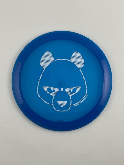 Innova Valkyrie disc golf fairway driver in blue Champion plastic with Pandamonium Big Panda stamp