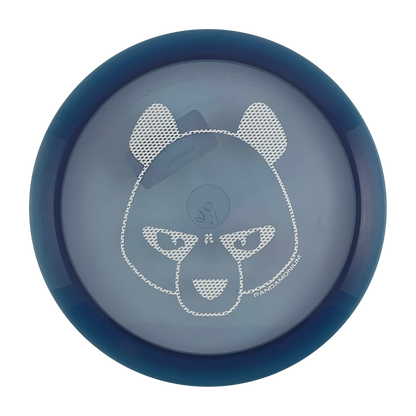 Innova Valkyrie disc golf fairway driver in clear and navy Champion plastic with Pandamonium Big Panda stamp, view 1