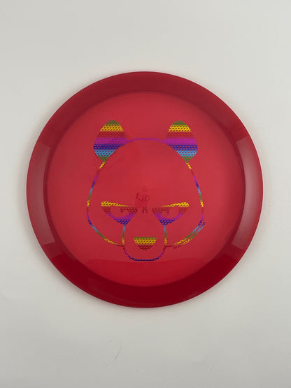 Innova Valkyrie disc golf fairway driver in maroon Champion plastic with Pandamonium Big Panda stamp
