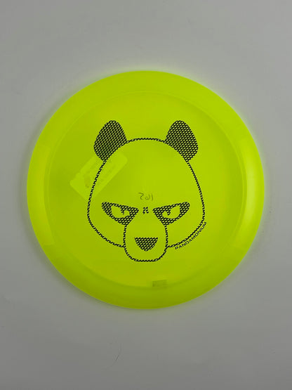 Innova Valkyrie disc golf fairway driver in yellow Champion plastic with Pandamonium Big Panda stamp