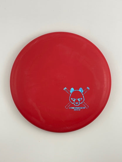 Dynamic Discs Warden disc golf putt and approach in red Classic plastic with Pandamonium Panda Corner X stamp