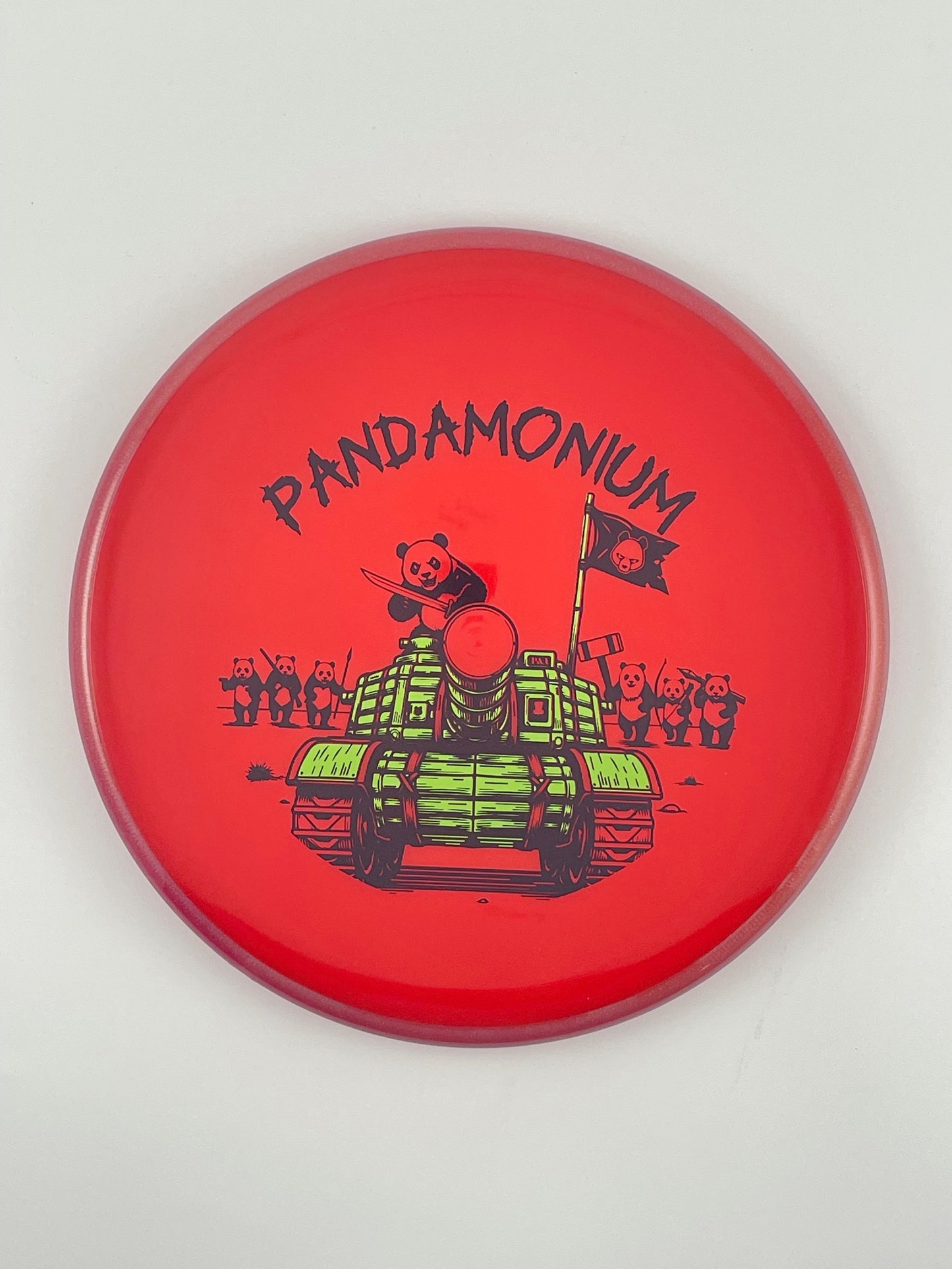 Axiom Pyro disc golf midrange in Prism Plasma plastic with Pandamonium Panda Tank stamp, view 11