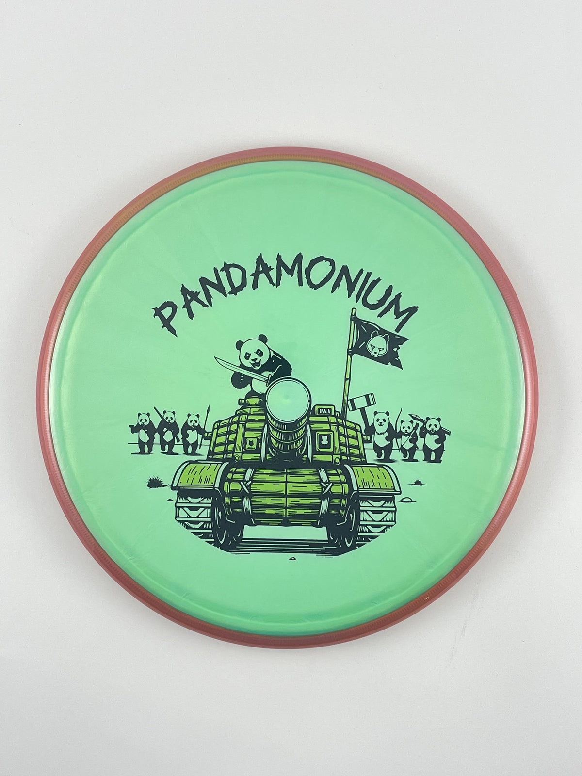 Axiom Pyro disc golf midrange in Prism Plasma plastic with Pandamonium Panda Tank stamp, view 12