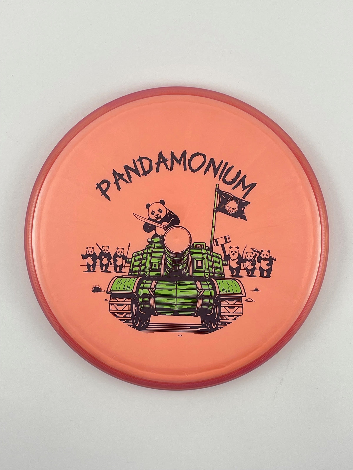 Axiom Pyro disc golf midrange in Prism Plasma plastic with Pandamonium Panda Tank stamp, view 14