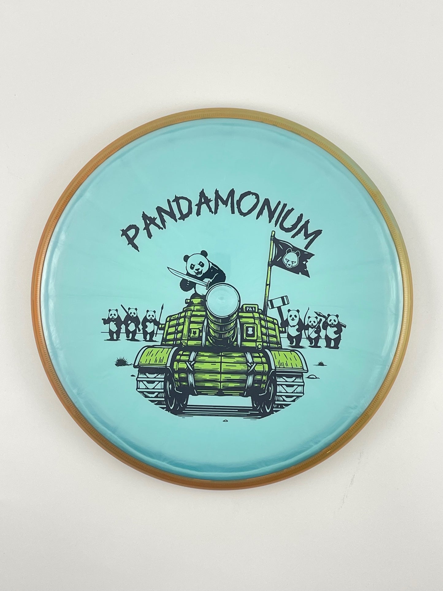 Axiom Pyro disc golf midrange in Prism Plasma plastic with Pandamonium Panda Tank stamp, view 1