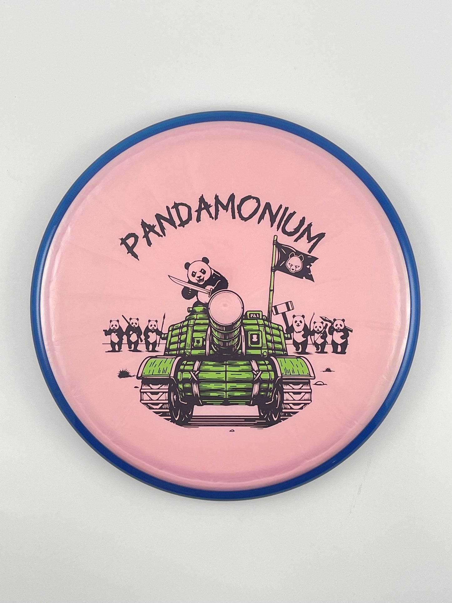 Axiom Pyro disc golf midrange in Prism Plasma plastic with Pandamonium Panda Tank stamp, view 2