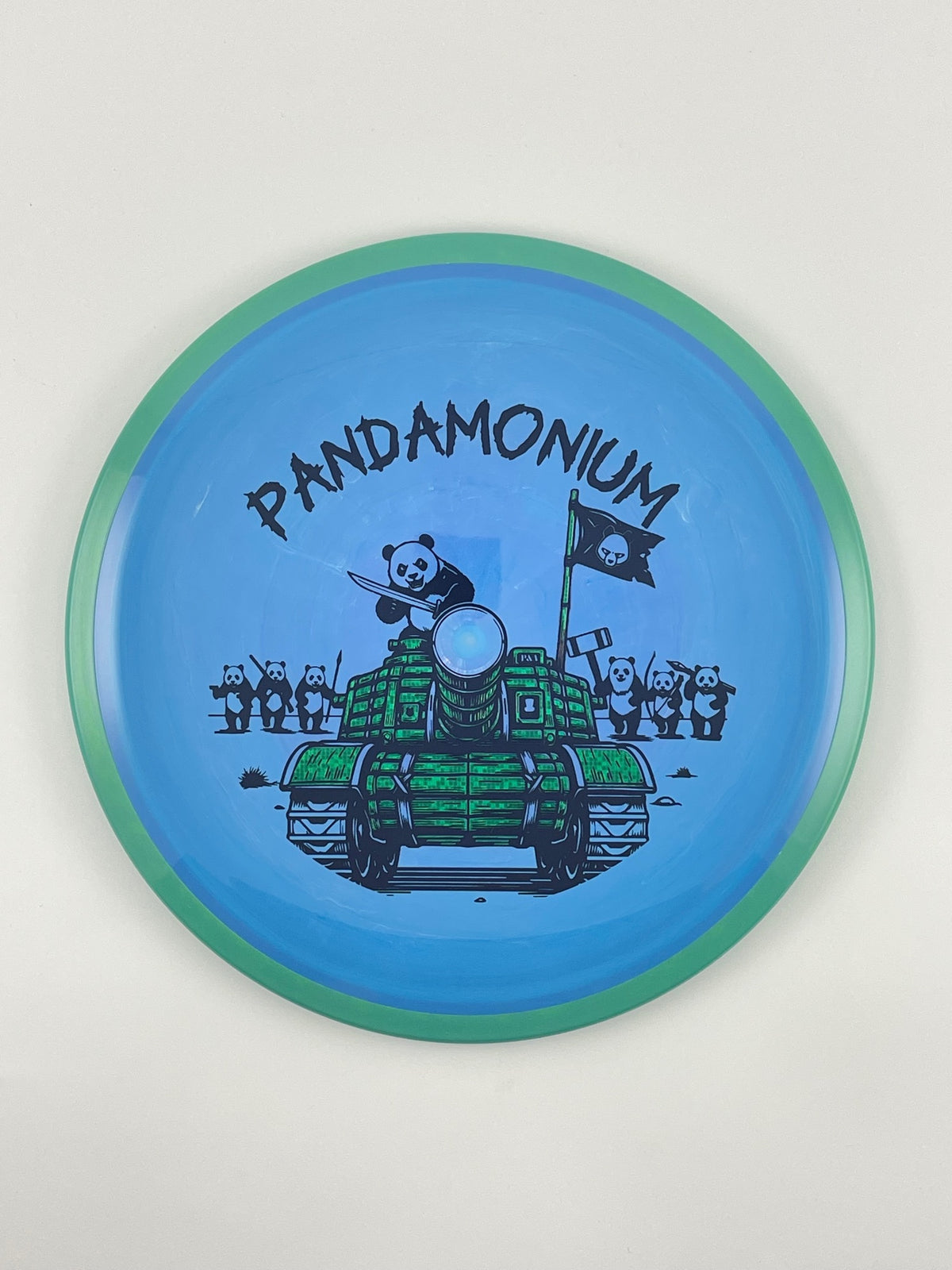 Axiom Bokeh disc golf fairway driver in Neutron plastic with Pandamonium Panda Tank stamp, view 3