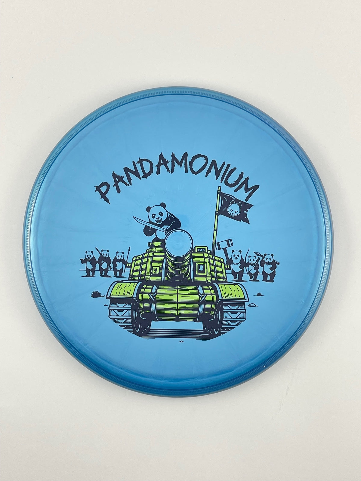 Axiom Pyro disc golf midrange in Prism Plasma plastic with Pandamonium Panda Tank stamp, view 4